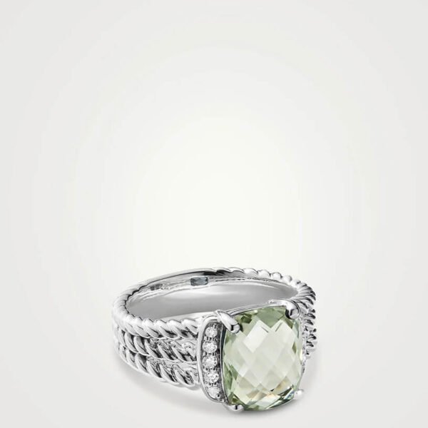 Petite Wheaton® Ring In Sterling Silver With Prasiolite And Pavé Diamonds