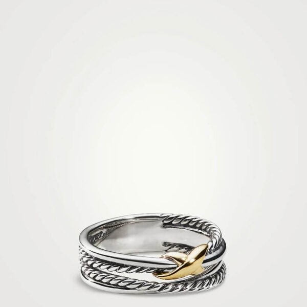 X Crossover Band Ring In Sterling Silver With 18k Yellow Gold