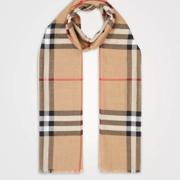 Check Lightweight Wool Silk Scarf