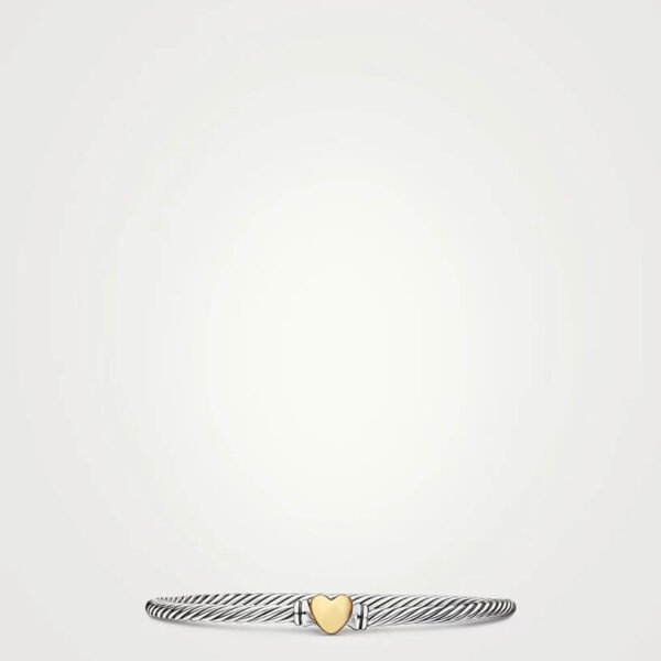 Classic Cable Heart Station Bracelet In Sterling Silver With 18k Yellow Gold, 3mm