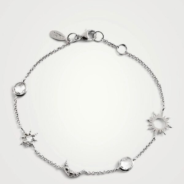 Micro Aztec Silver Starburst Link Bracelet With White Topaz