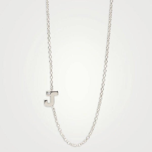 Love Letter White Gold J Initial Single Diamond Necklace