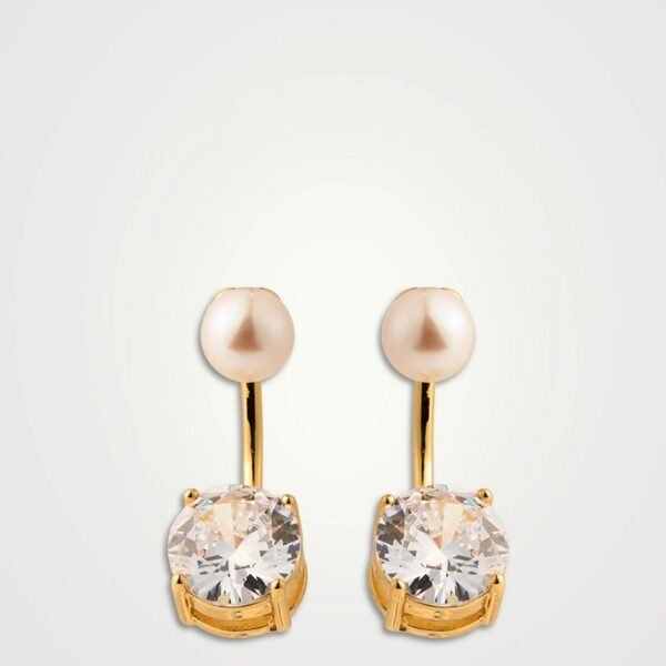 Pearl Stud Earrings With Solitaire Ear Jackets