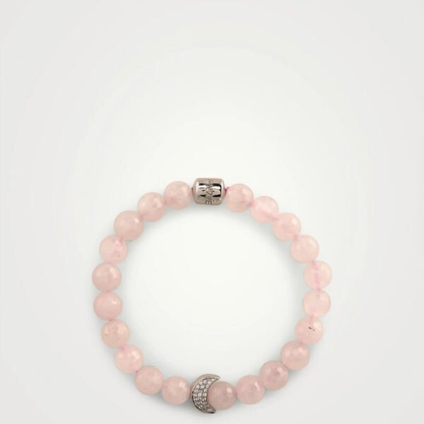 Bohème Faceted Rose Quartz Beaded Bracelet With Silver Crescent Moon